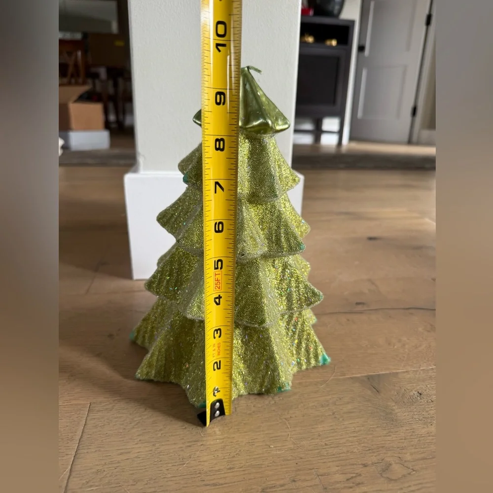 Pottery Barn 9.5in Green Glitter Christmas Tree Candle